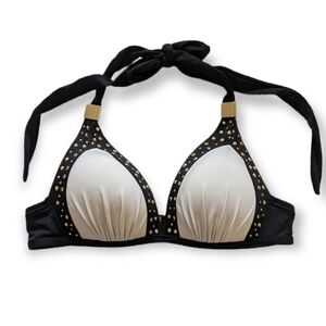 V.s. Halter Bikini Top Black & White w/ Gold Accents XS